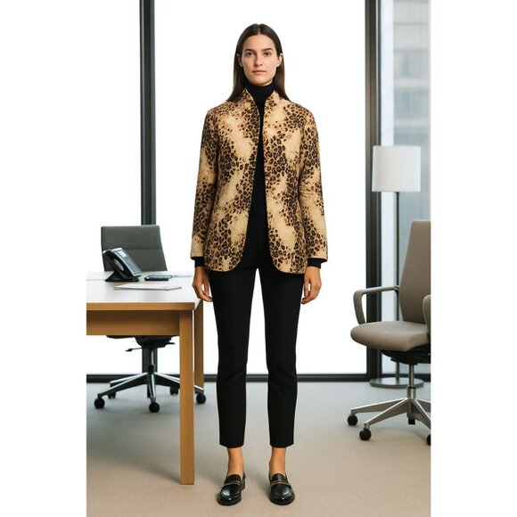 Liz Claiborne Studio Vintage Leopard Quilted Jacket Size M - Picture 1 of 10